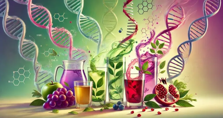 Bunte Darstellung von Getränken und DNA-Strukturen