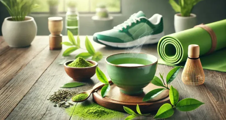Matcha Tee Zubehör mit Fitness-Ausrüstung