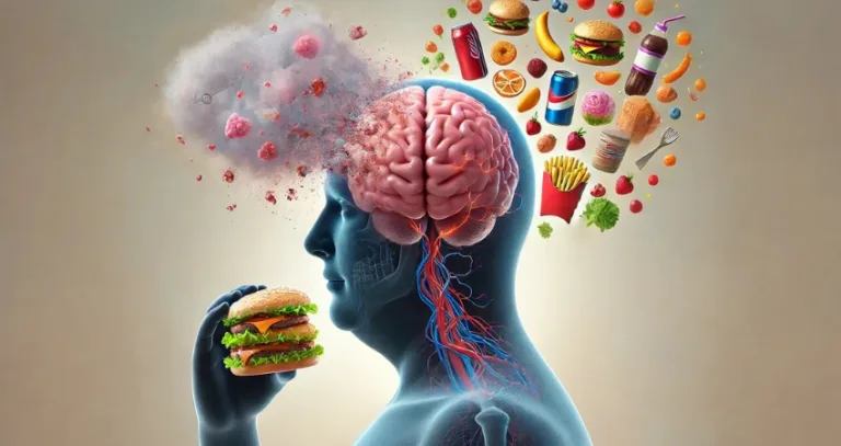 Illustration des Gehirns, beeinflusst durch Fastfood