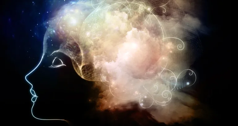 Abstrakte Grafik menschlicher Kopf und Kosmos