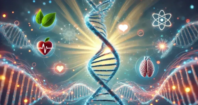 Bildhafte Darstellung von DNA und Gesundheitssymbolen