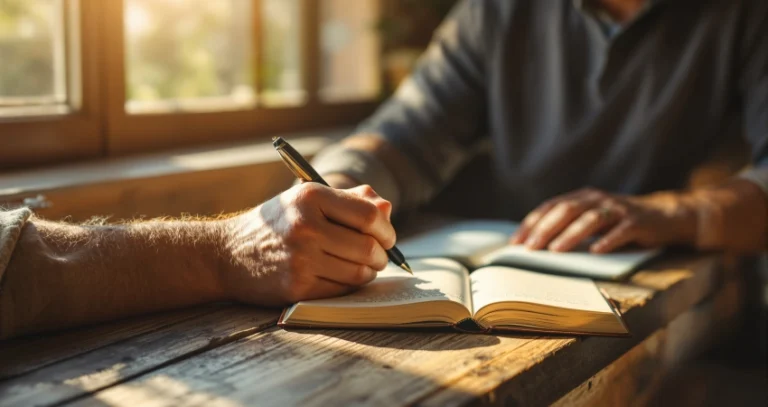 Notizbuch mit SMART-Zielen und Checkliste für erfolgreiche Zielsetzung auf einem Schreibtisch