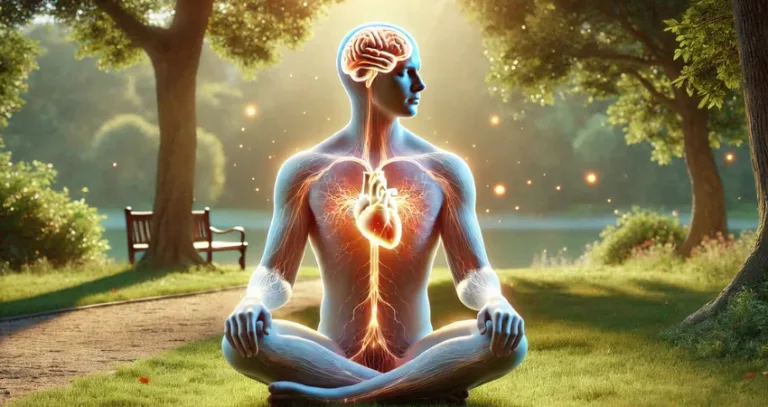 Illustrierte Meditation mit sichtbaren Organen im Park