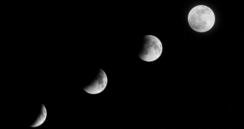 Vollmond über ruhiger Landschaft bei Nacht – Symbol für Mondphasen und deren Einfluss auf den Schlaf